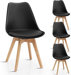 Giantex 4Pcs Modern Dining Chairs, High Backrest Kitchen Chairs, Elegant Mid Century Side Chairs w/Padded Seat & Solid Woo...