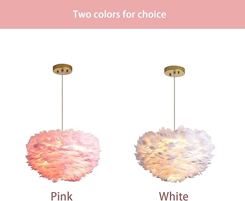 Miniatura 6 de Maxax Candelabros nórdicos de plumas, lámpara de techo romántica moderna de 3 luces, lámpara de techo romántica rosa, lámpara de sombra de plumas,