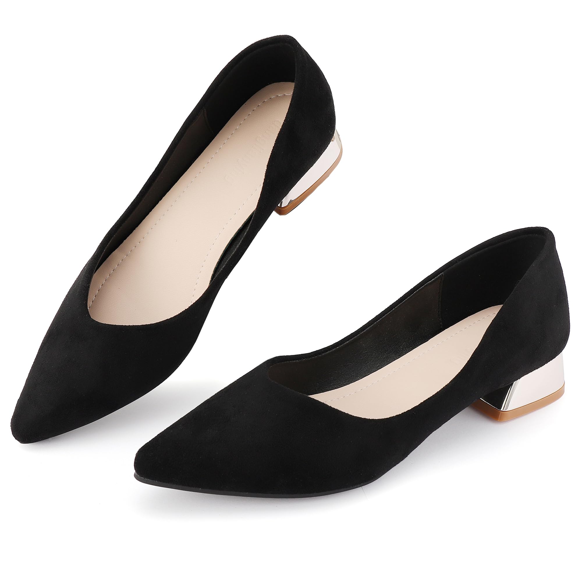 Women's Low Block Chunky Heels Pointed Toe Closed Toe Work Pumps Slip on Comfort Dress Shoes for Women 4Black Size 11