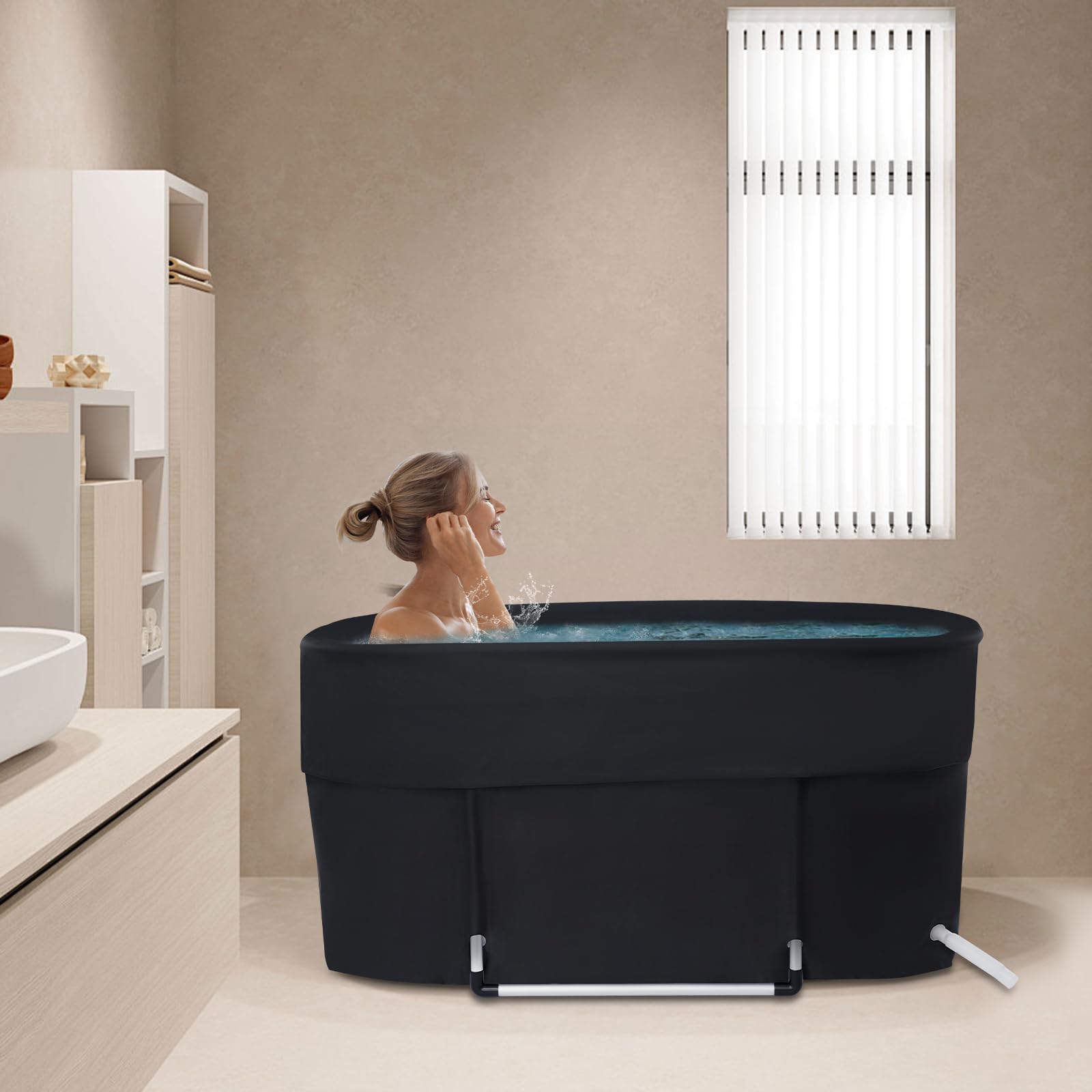Vasca da bagno pieghevole per adulti, 115 x 57 x 55 cm, isolata con isolamento a 6 strati, per attività all'aria aperta, per atleti