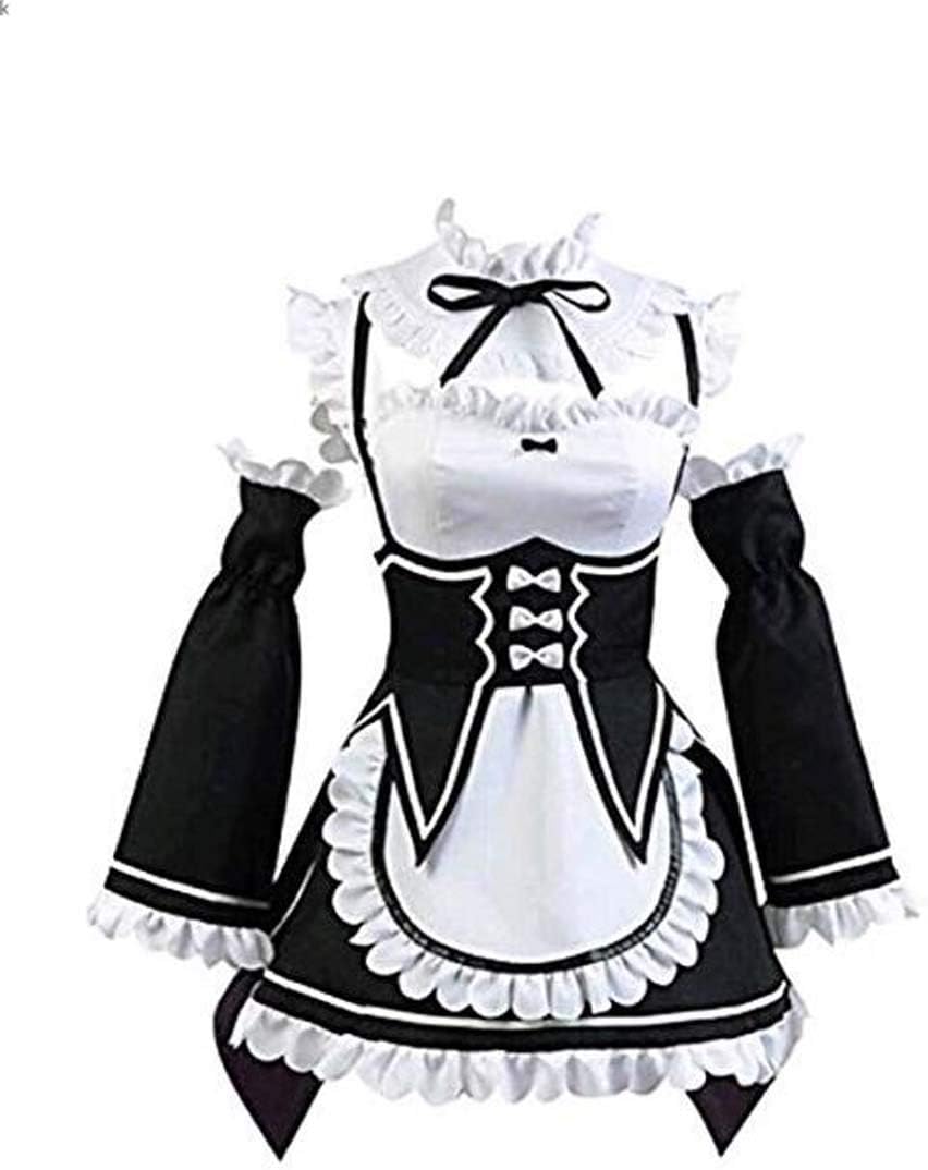 zhiqing Re-Zero Rem Ram Girls Maid Costume Lolita Dress Anime Cosplay Halloween Costume, Black, XL