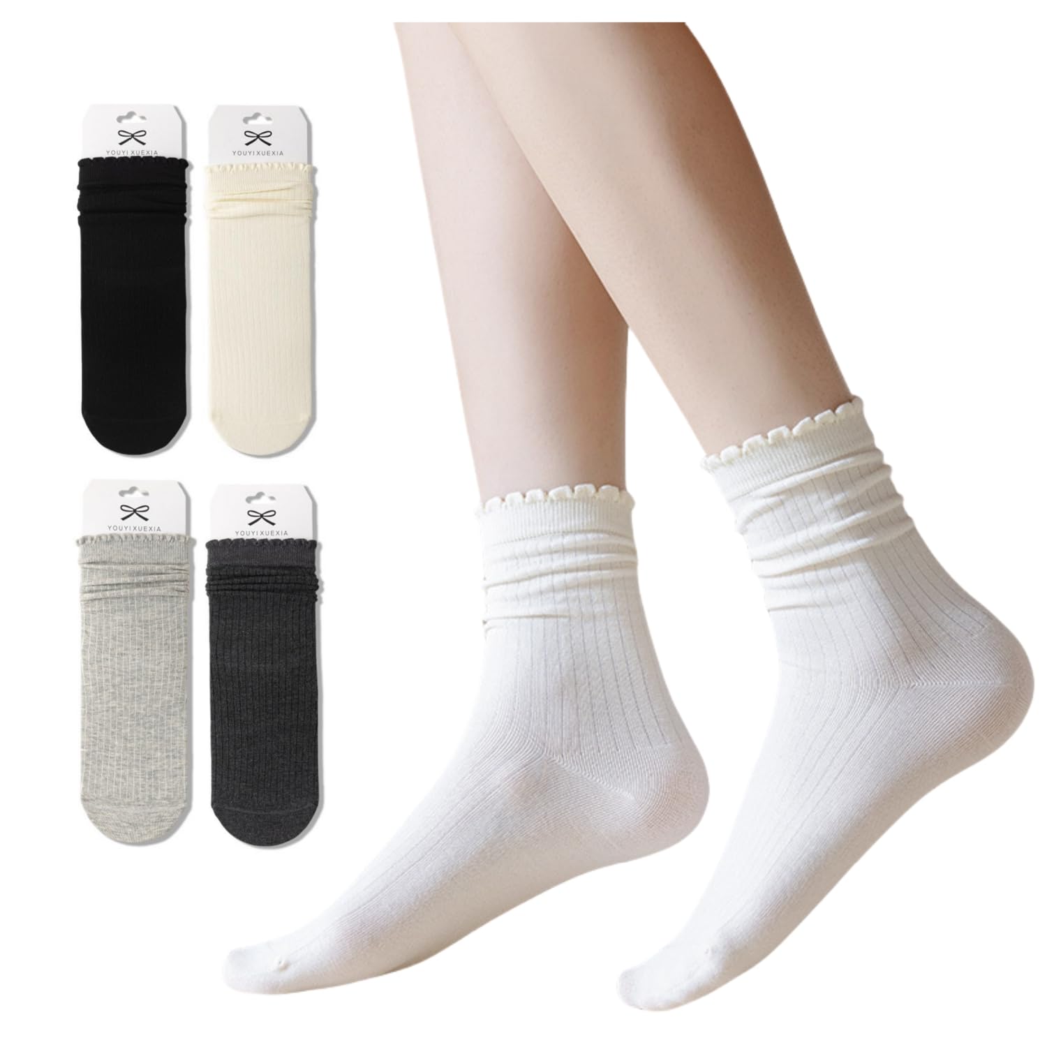Amazon.co.jp: [Qzkouma] 靴下 レディース 4色4足セット クルー
