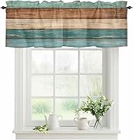 Vista 1 de Cortinas de cocina estilo granja con cenefas para ventanas en color teja turquesa verde marrón con bolsillo para barra, tratamiento de ventana