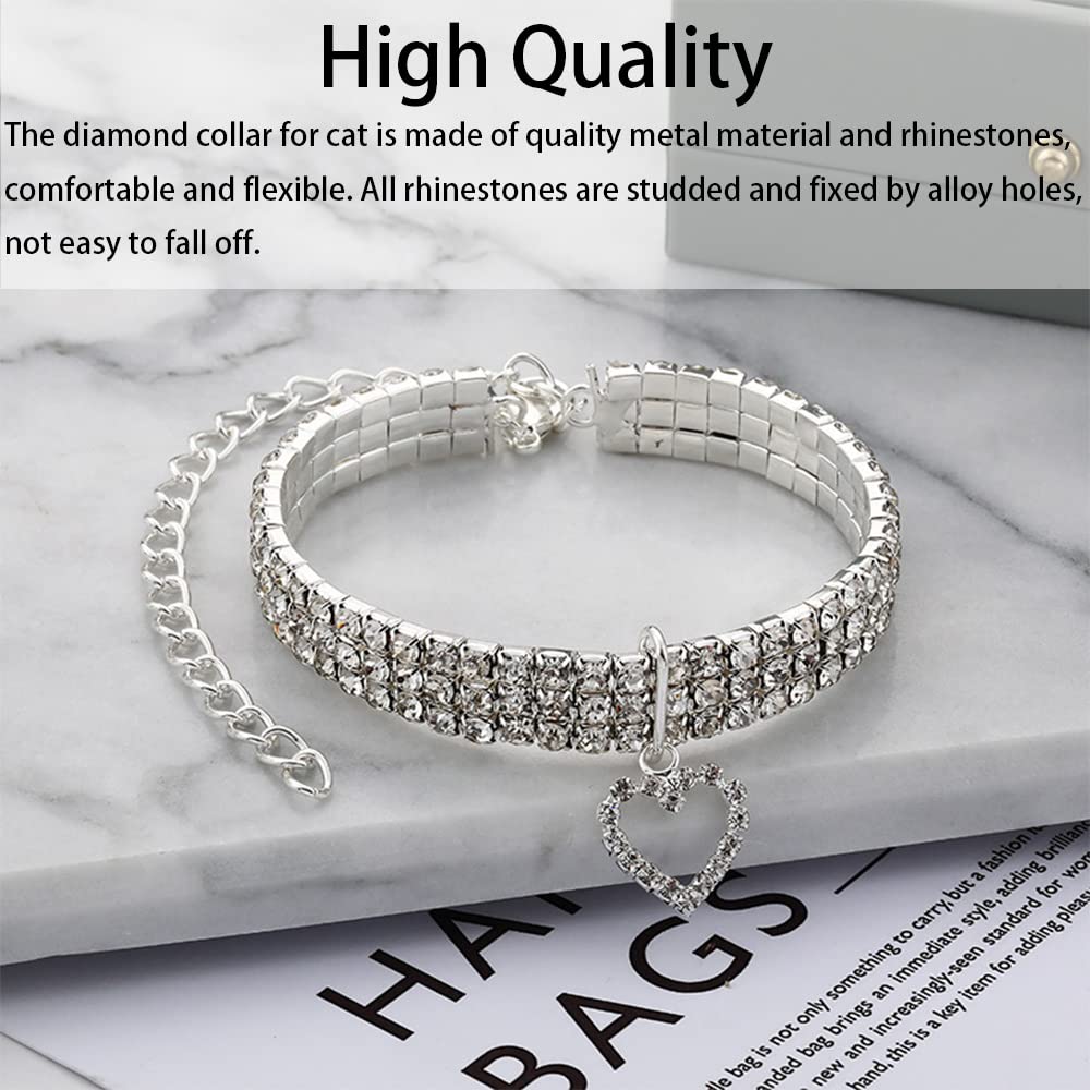 Haustierhalsband Mit Perlen & Strass – Vierreihig, Herzförmig, Verstellbar Für Katzen & Hunde
