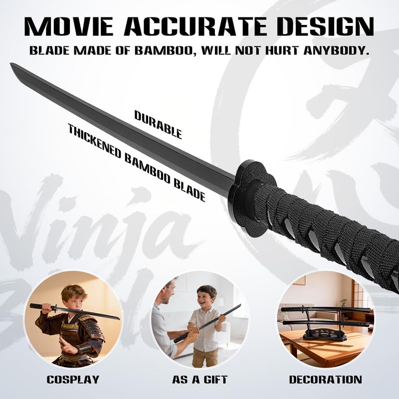 Set de Espadas Ninja de Madera con Funda Trasera – Estuche Ajustable con Dos Katanas para Disfraces de Cosplay, Halloween y Carnaval