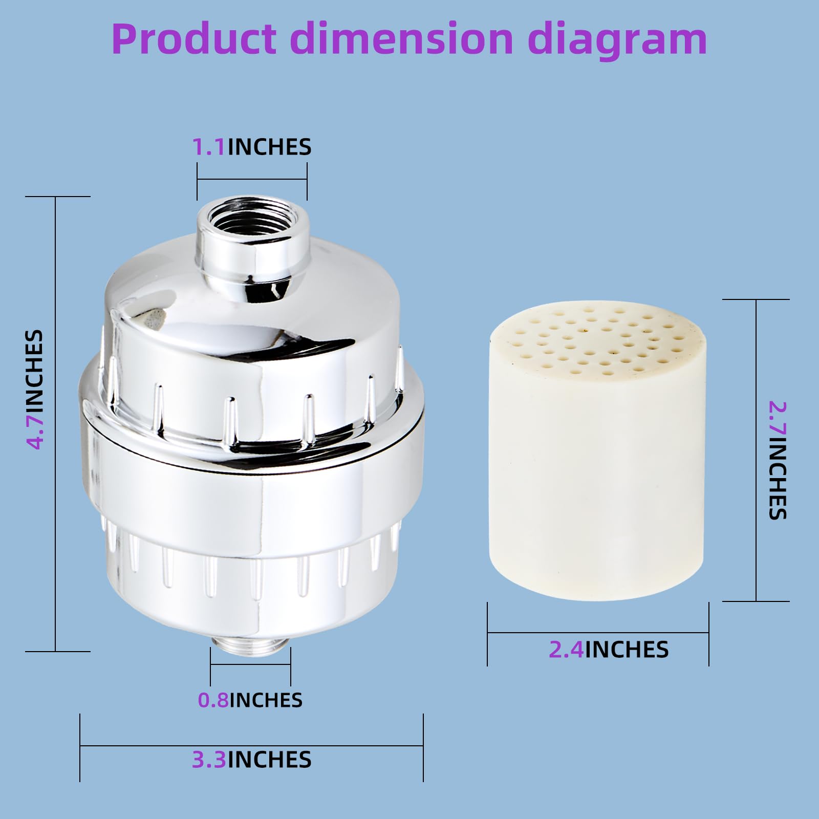 RTTWYYUU Shower Filter for Hard Water Two Replacement Cartridge High Output Shower Water Filter Silver Remove Chlorine and Fluoride(Silver)
