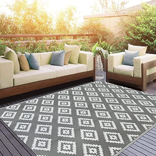 Homcomoda Reversible Outdoor Rug 4’x6’ for Patios Plastic Straw Rugs Waterproof Portable Camping Mat Stain Resistant Area Rug Floor Mat for Porch Deck RV Camping Picnic BBQ Beach