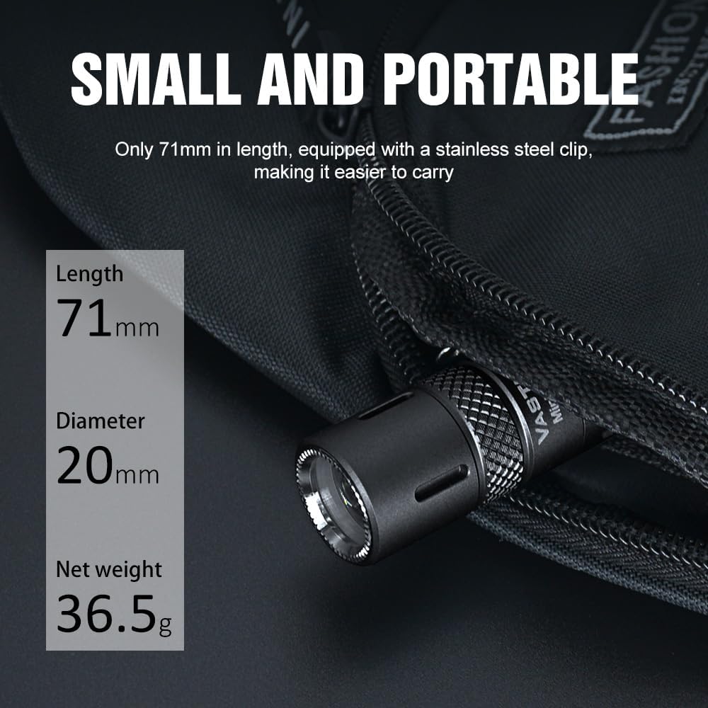 Vastlite Minima Bow Rechargeable LEP Flashlight 280 Lumens,750 Meters Range,3 Modes with Flash,High Brightness,Long Range,and high Collimation Characteristics,Waterproof,Long-Lasting Titanium material