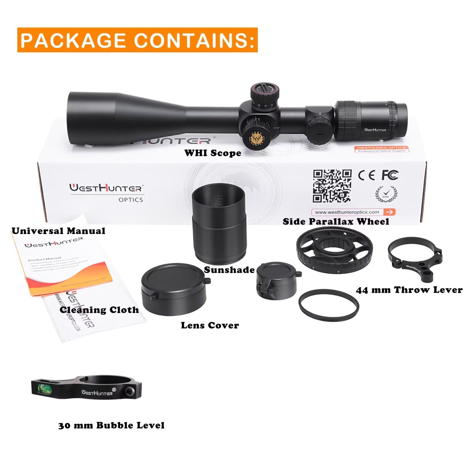 WestHunter Optics Serie WHI Mira Telescópica, Tubo 30mm Primer Plano Focal, Retícula de Cristal Grabado Iluminada Rojo Verde, Precisión 1/10 MIL - Indicado Únicamente para Actividades Deportivas