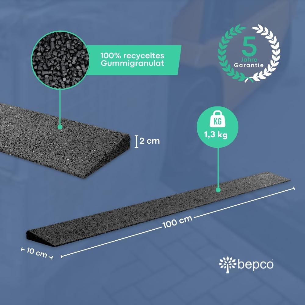 bepco Mini rampa progowa – 100 cm – rampa dla wózków inwalidzkich, rampa do brodzika prysznicowego – antypoślizgowa i odporna na warunki atmosferyczne, z granulatu gumowego pochodzącego z recyklingu