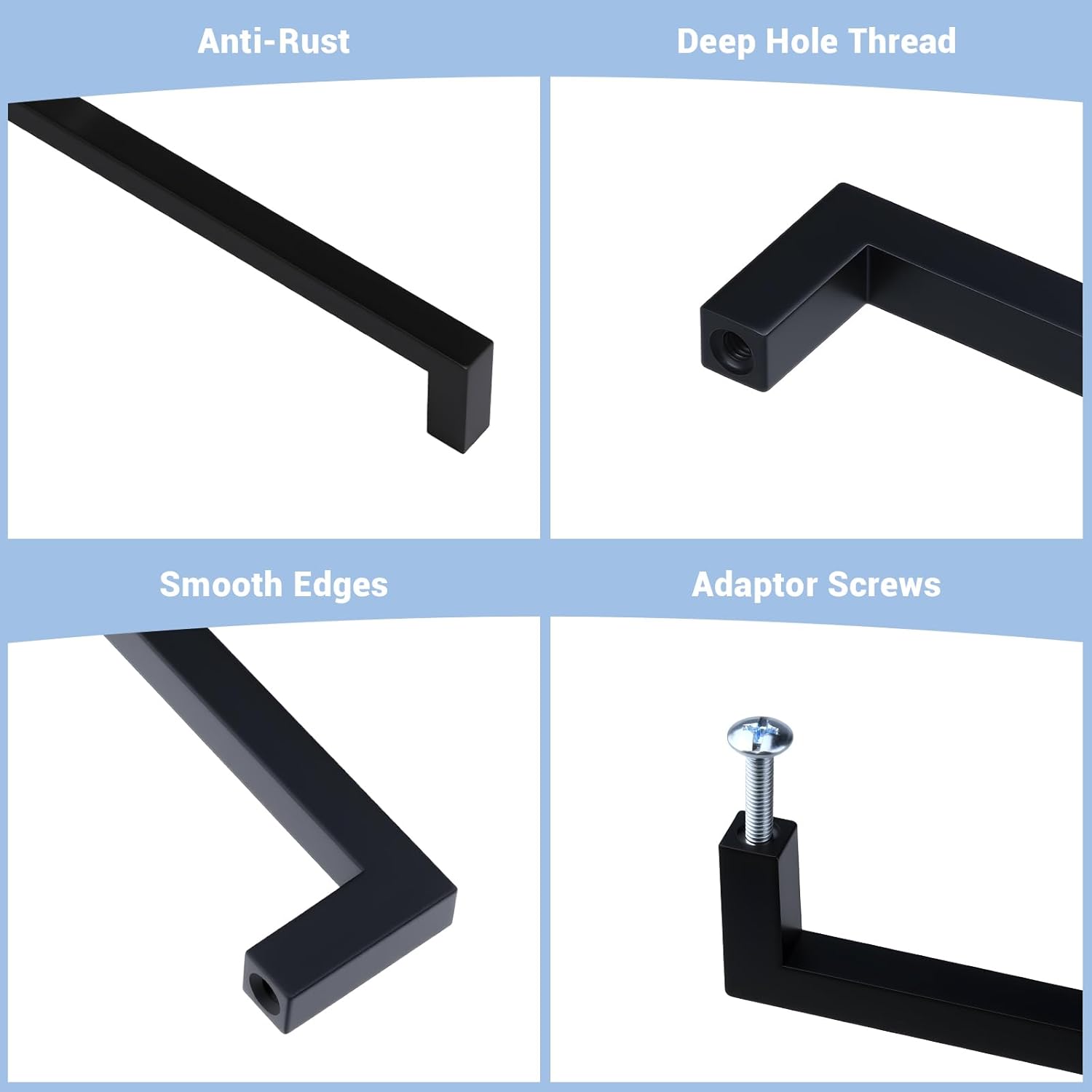 WellMade 5 Pack Solid Square Matte Black Cabinet Handles (7-1/2") - Heavy Duty Kitchen Cabinet Pulls & Drawer Pulls - Modern Cabinet Hardware for Dresser, Bathroom