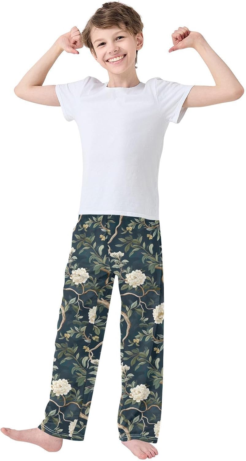 Flower Blue Super Soft Pajama Lounge Pants Sleepwear Long Pajama Bottoms with Pockets Elastic Waist for Christmas