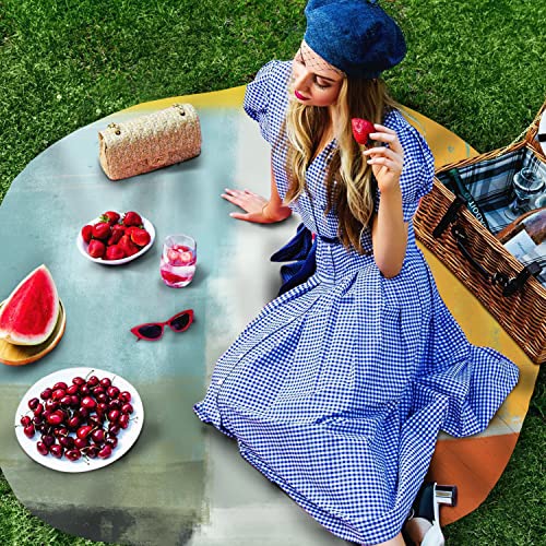 Teal Yellow Round Tablecloth 54 Inch - Waterproof Fabric Table Cloth Protector, Orange Oil Painting Modern Abstract Geometric Tablecloths Washable Table Cover For Kitchen Banquet Coffee Table Party #TOP2