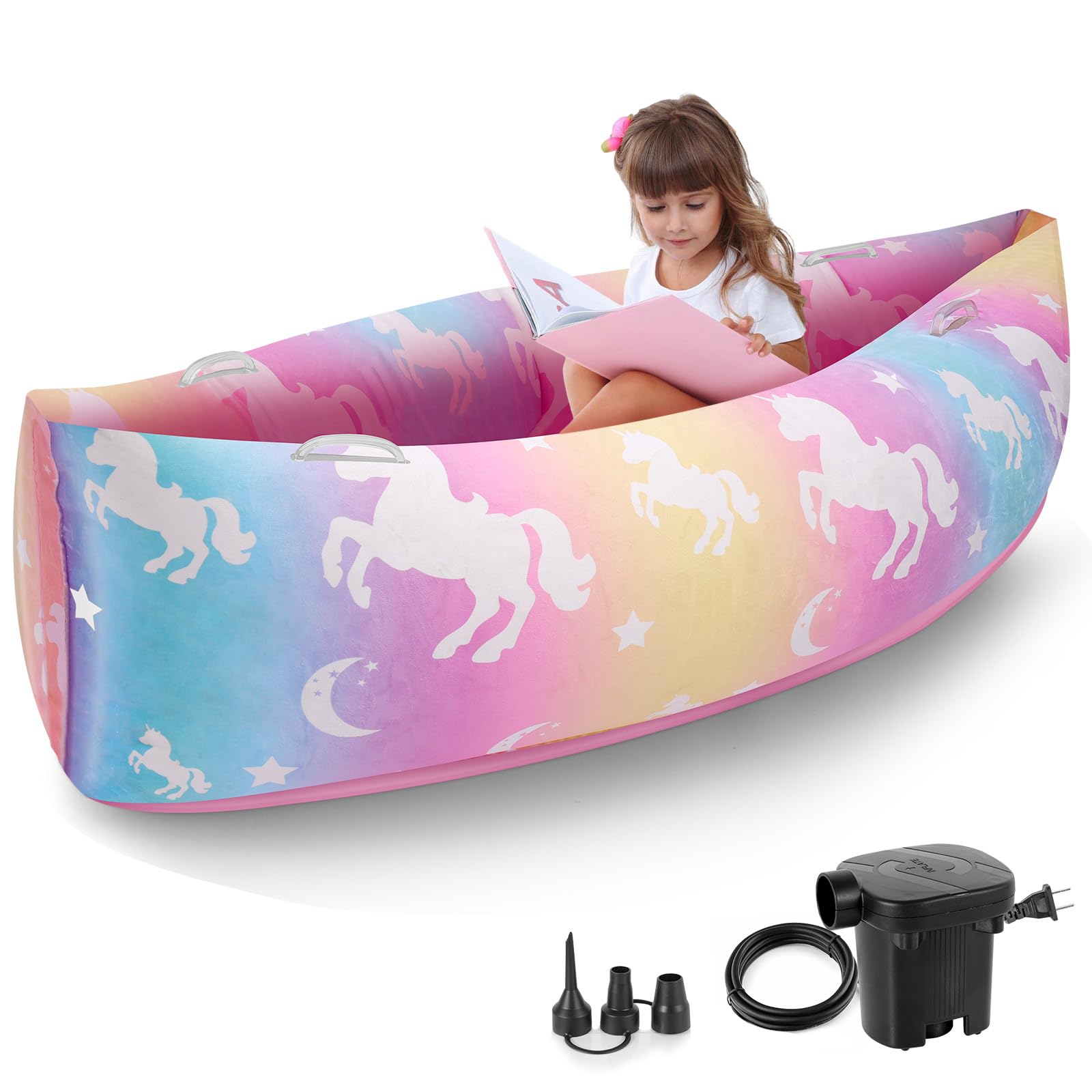 Upgraded Sensory Chair for Kids — 60"Sensory Pod Sitting for Autistic Children, Peapod Canoe, Inflatable Peapod for Children, ADHD Sensory Pea Pod with Electric Air Pump,Colorful