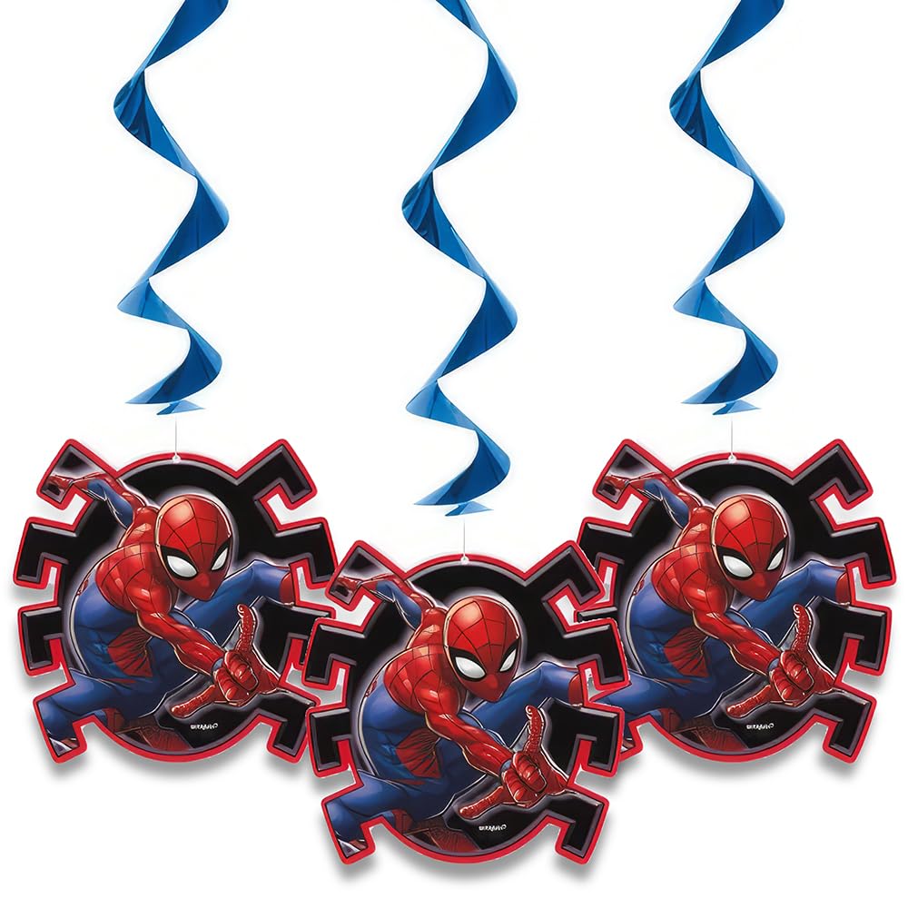 amscan Spider Man Hanging Swirl Decorations - 26" | Blue | 3 Pcs