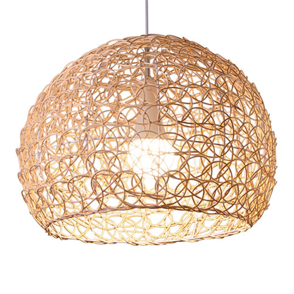 SYAXVOM Handmade Nordic Rattan Chandelier Pendant Light for Dining Room Entryway Bedroom Elegant Round Design with Fixtures Hanging Lamp Shade 1