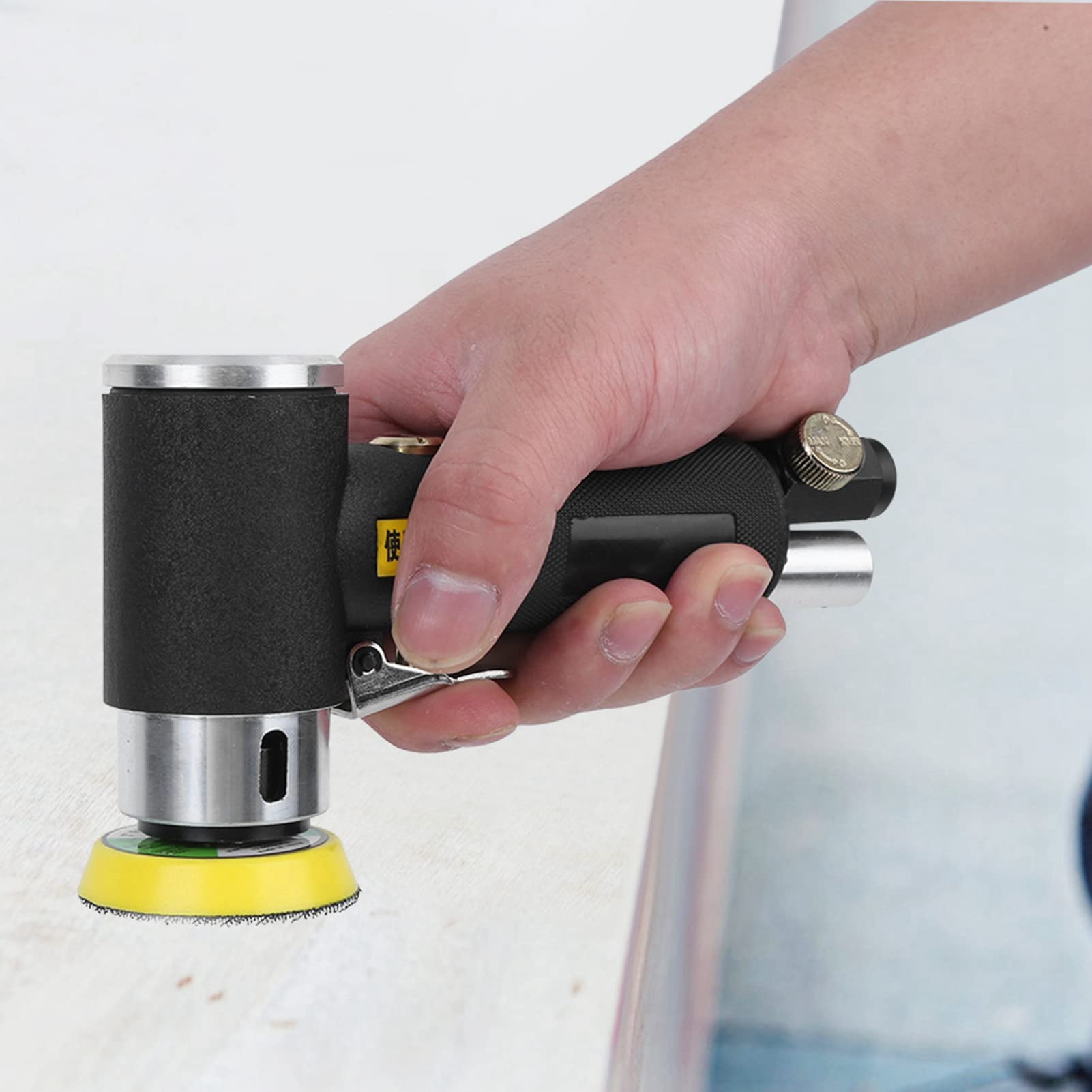 Pulidora neumática con disco de molienda de 2 pulgadas y 3 pulgadas, lijadora neumática para espacios estrechos, diseño excéntrico ligero, interfaz de tipo UE para detalles de carrocería automática y