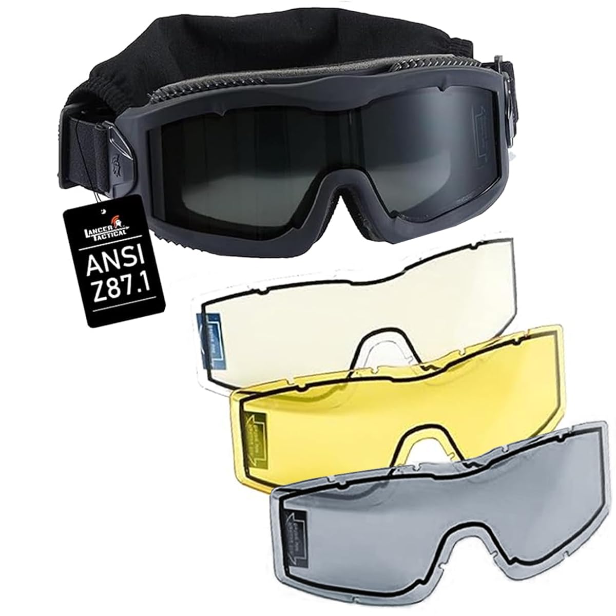 Lancer Tactical AERO Airsoft taktische Schutzbrille, 3 mm, Doppelscheiben-Objektiv, Anti-Beschlag-Brille für Jagd und Radfahren (schwarz)