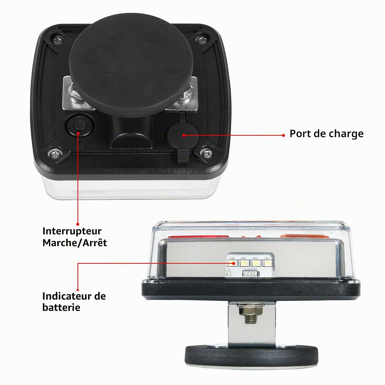D-TECH Feux arrière de remorque sans fil LED Feux arrière de camion magnétiques sans cable,avec adaptateur remorque 13 vers 7broches,LED feux remorque sans fil magnétique,Homologation ECE R10 EMC
