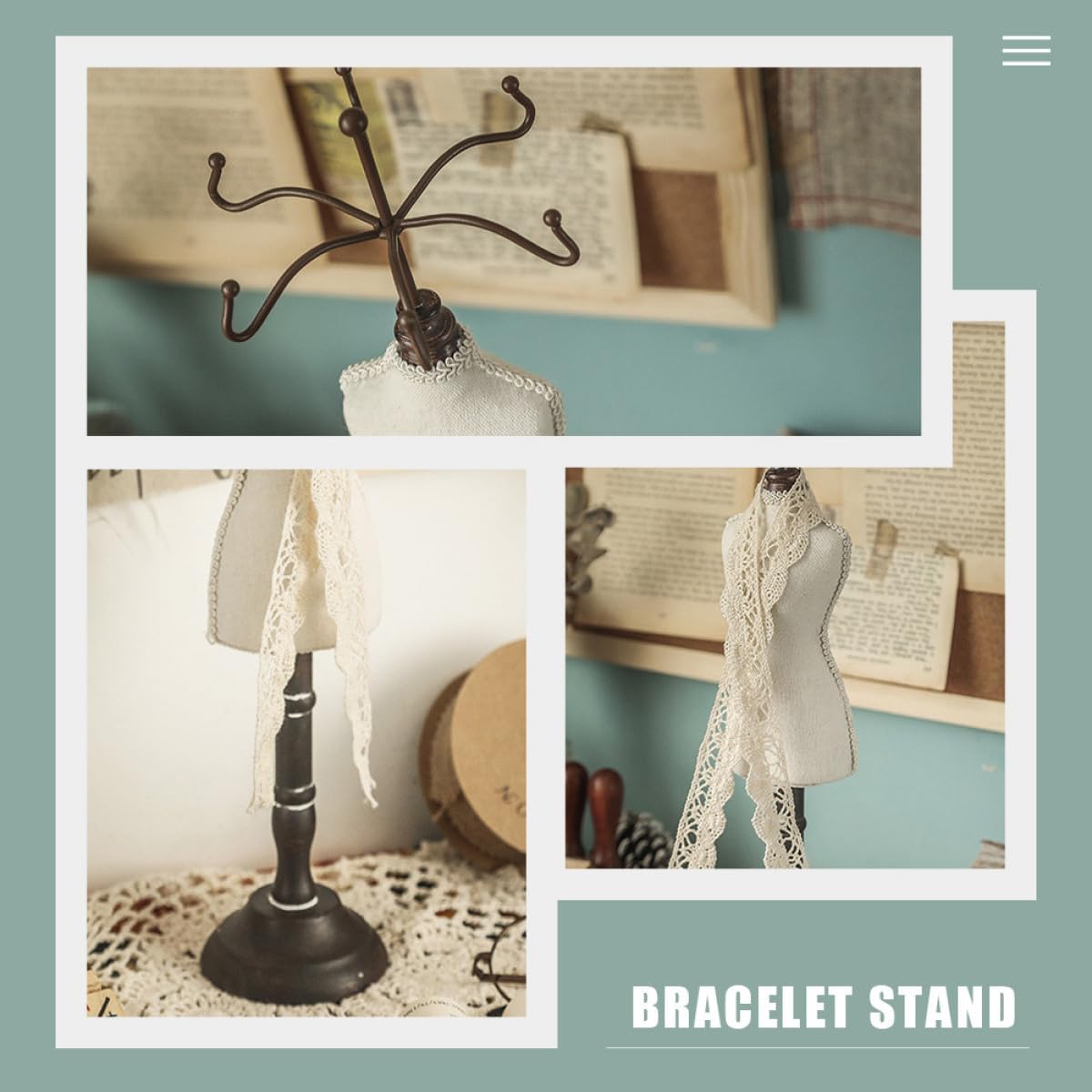 Hemobllo Small Jewelry Stand Necklace Organizer with Wooden Vintage Model Figure Bracelet Display Rack for Home Jewelry Storage and Necklace Hanging for Women