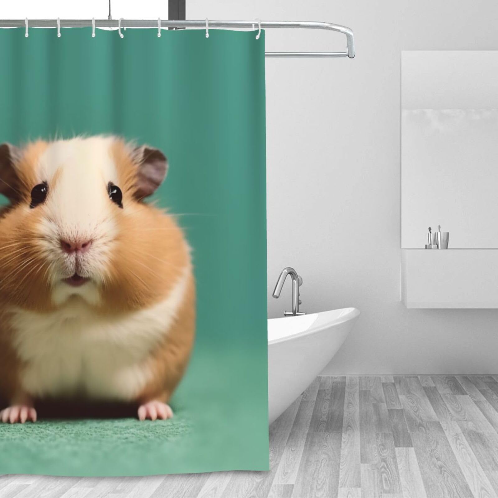 Rideau de douche hamster imperméable en tissu pour salle de bain 183x183 cm avec 12 crochets