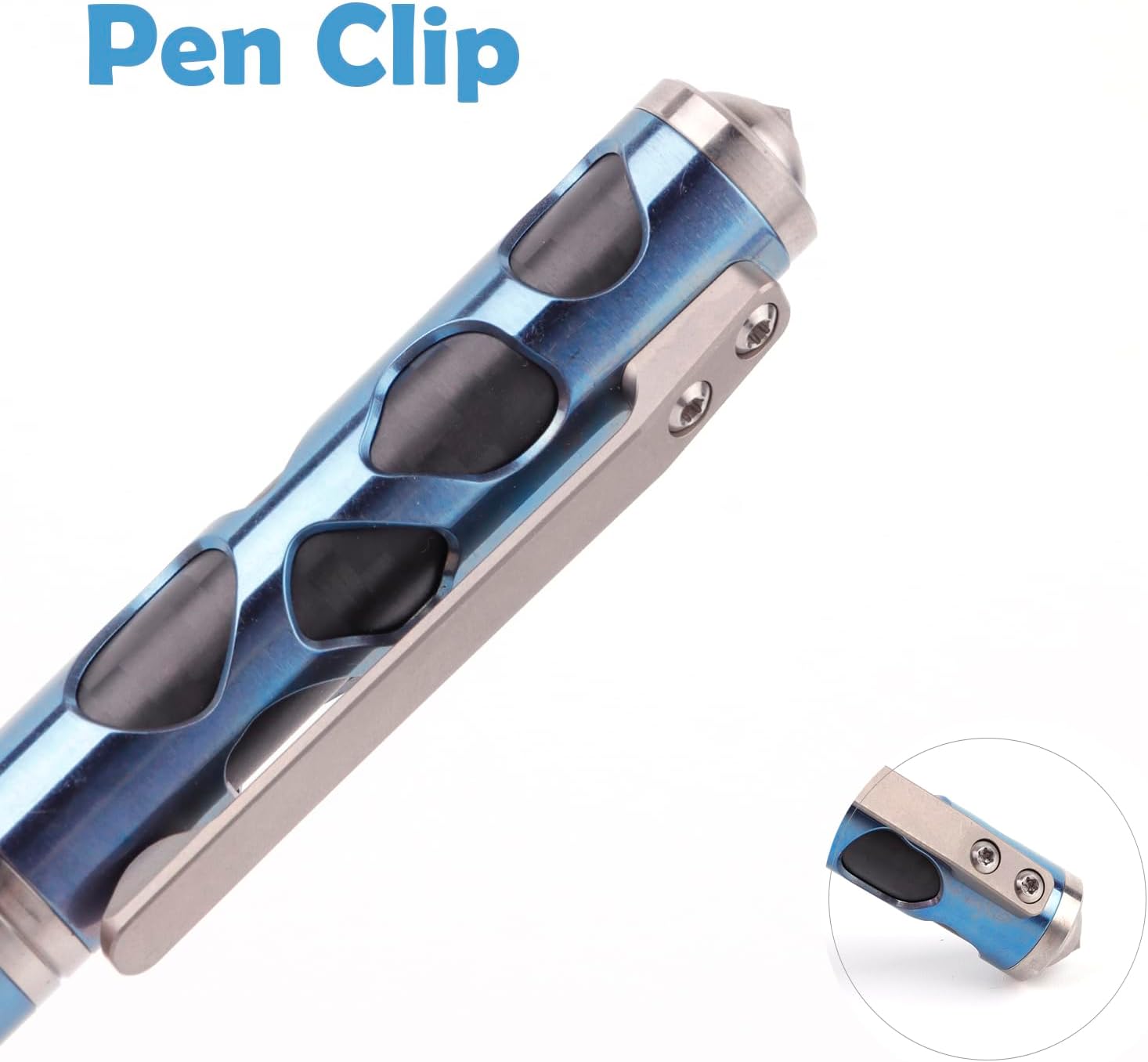 Hamans Titanium Ballpoint Pen 5.12" Screw Cap Design with Pocket Clip Black Ink Refillable Writing Pen