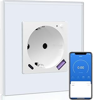 BSEED Wlan Schuko Steckdose mit USB C 20W Schnellladegerät,Smart Wifi Steckdose Unterputz mit Strommessung,Arbeit mit Alexa/Google Home,Stromzähler für Wandsteckdose mit Smart Life App,1 Fach Weiß