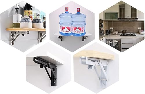 Miniatura 4 de JIANLEI Soportes plegables para estantes, soporte de bricolaje, carga de 350 libras, soporte L para mesa de trabajo plegable, incluye tornillos para