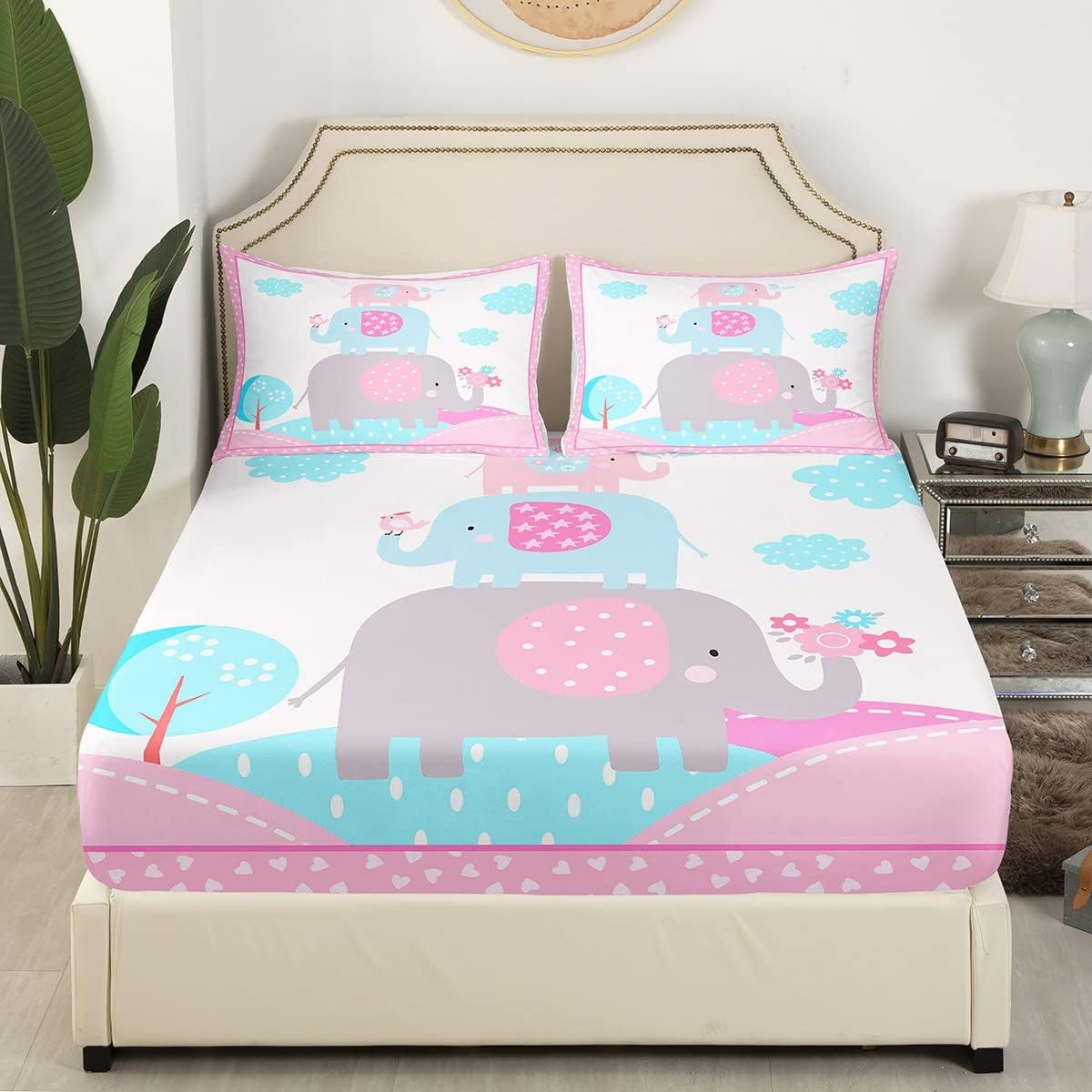 Cute Octopus Bedding Set Twin Size Navy and Blue Bed Set for Girls Teens Bedroom Decor Kids Underwater World Fitted Sheet Soft Microfiber Whale and Turtle Bed Cover(1 Fitted Sheet+1 Pillow Case)