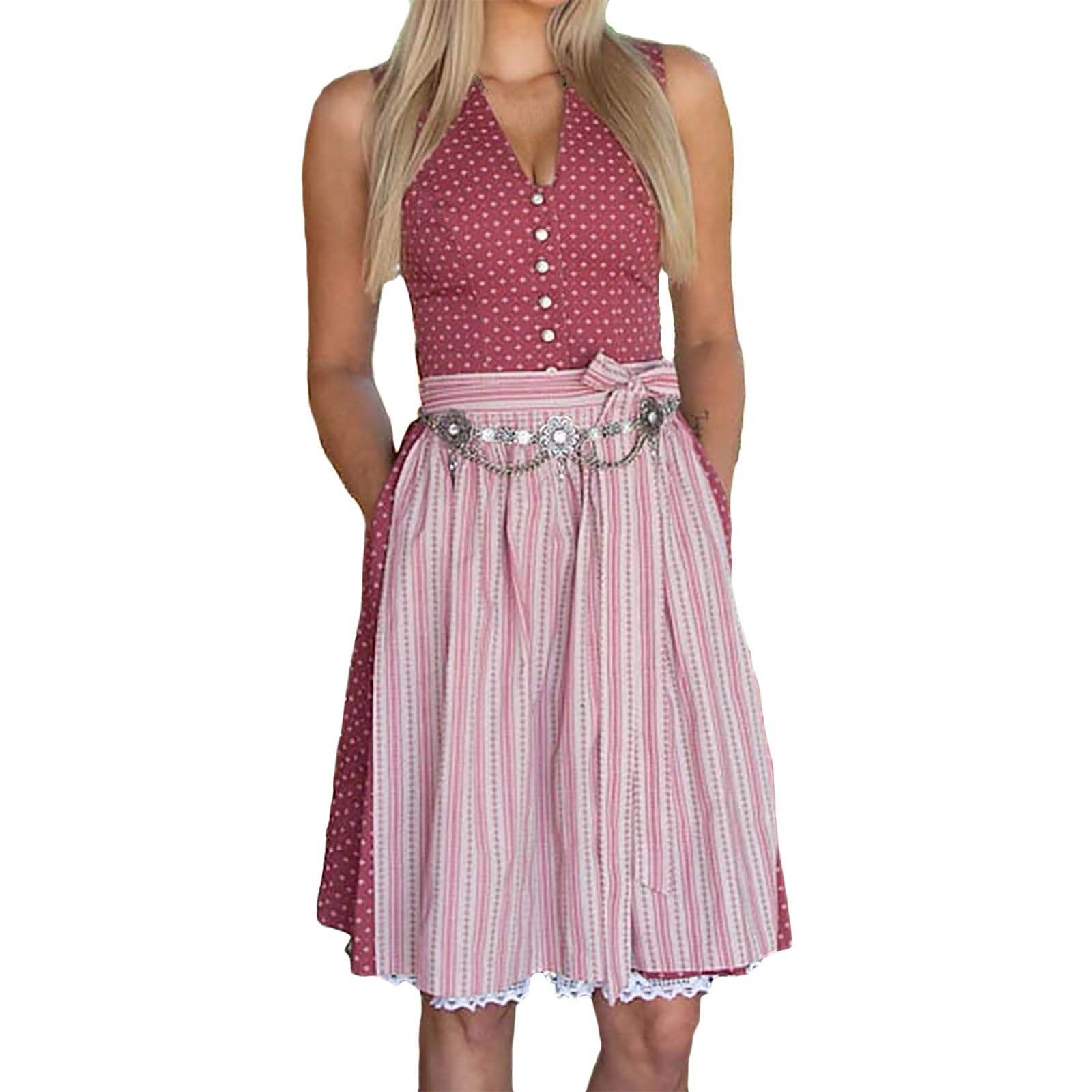 Generisch Damen Trachten Dirndl Kleid Midi Dirndl Set Midi Trachtenkleid Set Damen Dirndl Elegantes Damen Midi Dirndl Set für Oktoberfest Karneval Teenager Kleider Mädchen