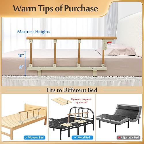 Miniatura 6 de Rieles de cama para adultos mayores, barandilla lateral de cama, barra de asistencia de cama de seguridad médica para personas mayores, mango de