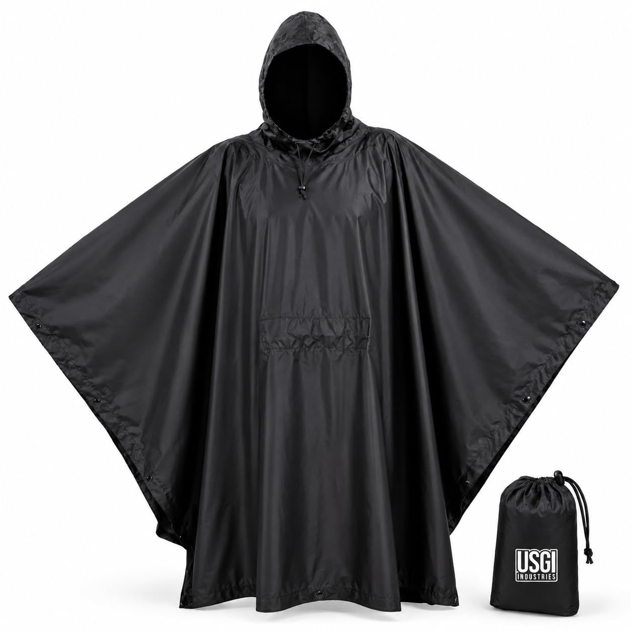 USGI Industries Military Style Poncho Multi Use Rip Stop Camouflage Rain Poncho, Jet Black, One size