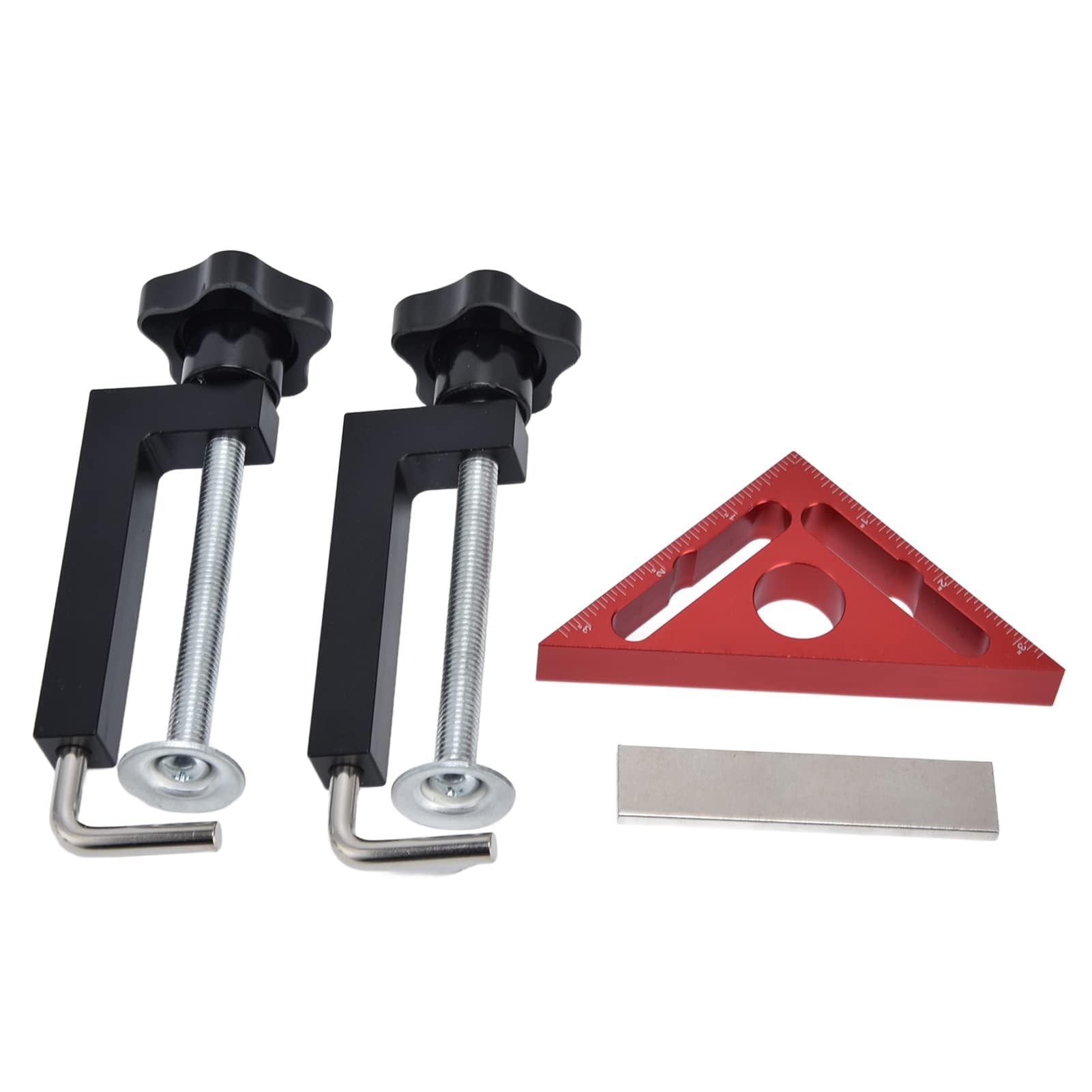 Righello angolare di posizionamento a 90 gradi, set di morsetti triangolari per la lavorazione del legno, realizzato in lega di alluminio con scale imperiali e metriche trasparenti, include righello
