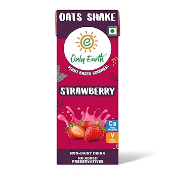 Only Earth Strawberry Oats Shake|Plant-based | Lactose-free | No Added Preservatives, Colors | Cholesterol-free | Guilt-free | With Calcium, Vitamin D, B1, B2 and B12 | 165ML - image, photos