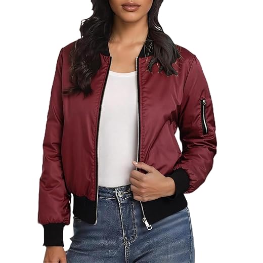 Jaqueta feminina casual com zíper leve corta-vento com bolsos para caminhadas