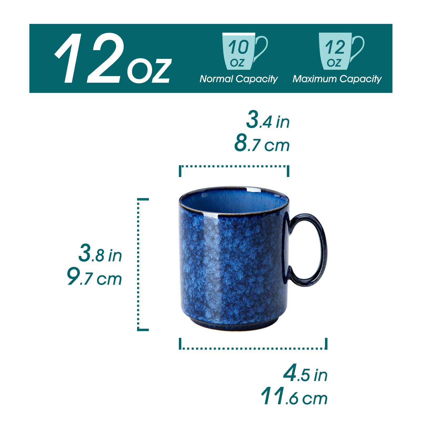 vancasso STARRY - Juego de 6 tazas de café de cerámica de 12 onzas para café con leche, capuchino, té y cacao caliente, estilo moderno artesanal para cafetería, hogar y cocina, aptas para microondas y