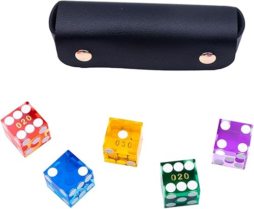 Juego de 5 dados de casino de grado AAA de 0.748in con bordes de maquinilla de afeitar (rojo, azul, verde, morado, amarillo), multicolor