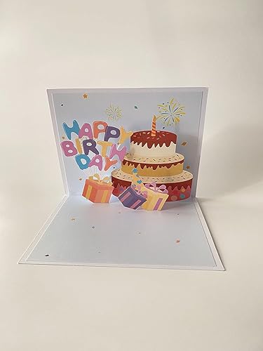 Miniatura 4 de Tarjeta de cumpleaños desplegable – Tarjetas emergentes 3D con diseño de pastel de cumpleaños, tarjetas de feliz cumpleaños con estrellas y fuegos