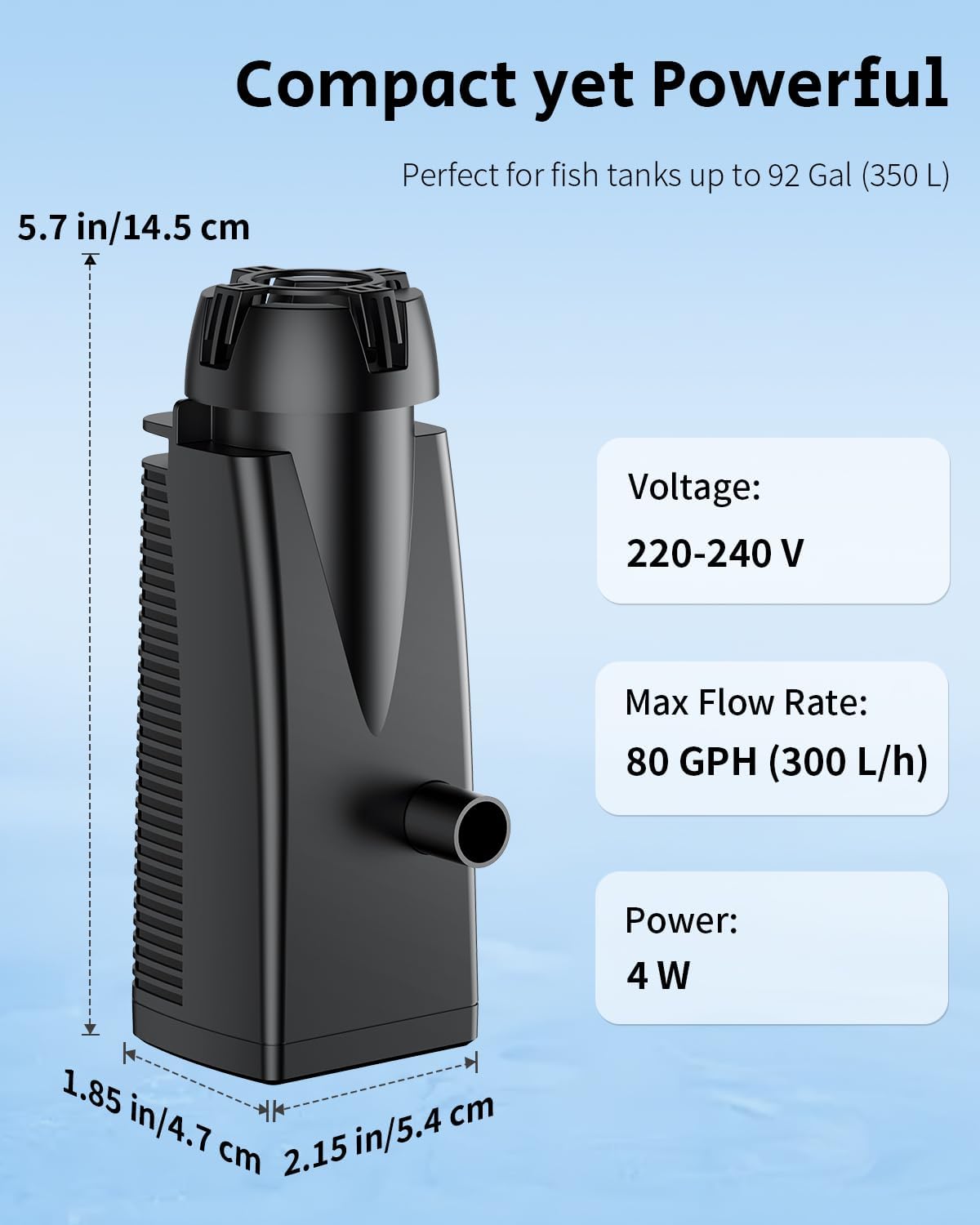Pawfly 300 L/H 4W Aquarium Skimmer für Aquarien bis zu 350 L, Fischbecken Oberflächenabsauger, Aquarium Filter mit Bio-Schwamm und Saugnäpfen, Aquarien Oberflächenskimmer, Ölfilm-Entferner