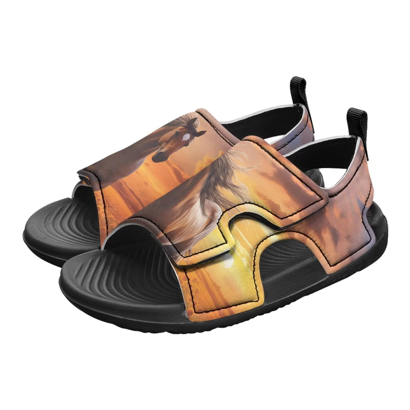 Cugasmaru Boys Water Shoes Size 2 Horse Slide Sandals for Kids Slippers Big Boys Sandals with Hook and Loop Cute Slip On Shoes Breathable Summer Slippers for Beach Sport Hiking