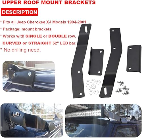 Miniatura 3 de Kit de soporte de montaje para parabrisas y techo de barra de luz LED, recto y curvo, no requiere perforación, 50 pulgadas, para Jeep Cherokee XJ.