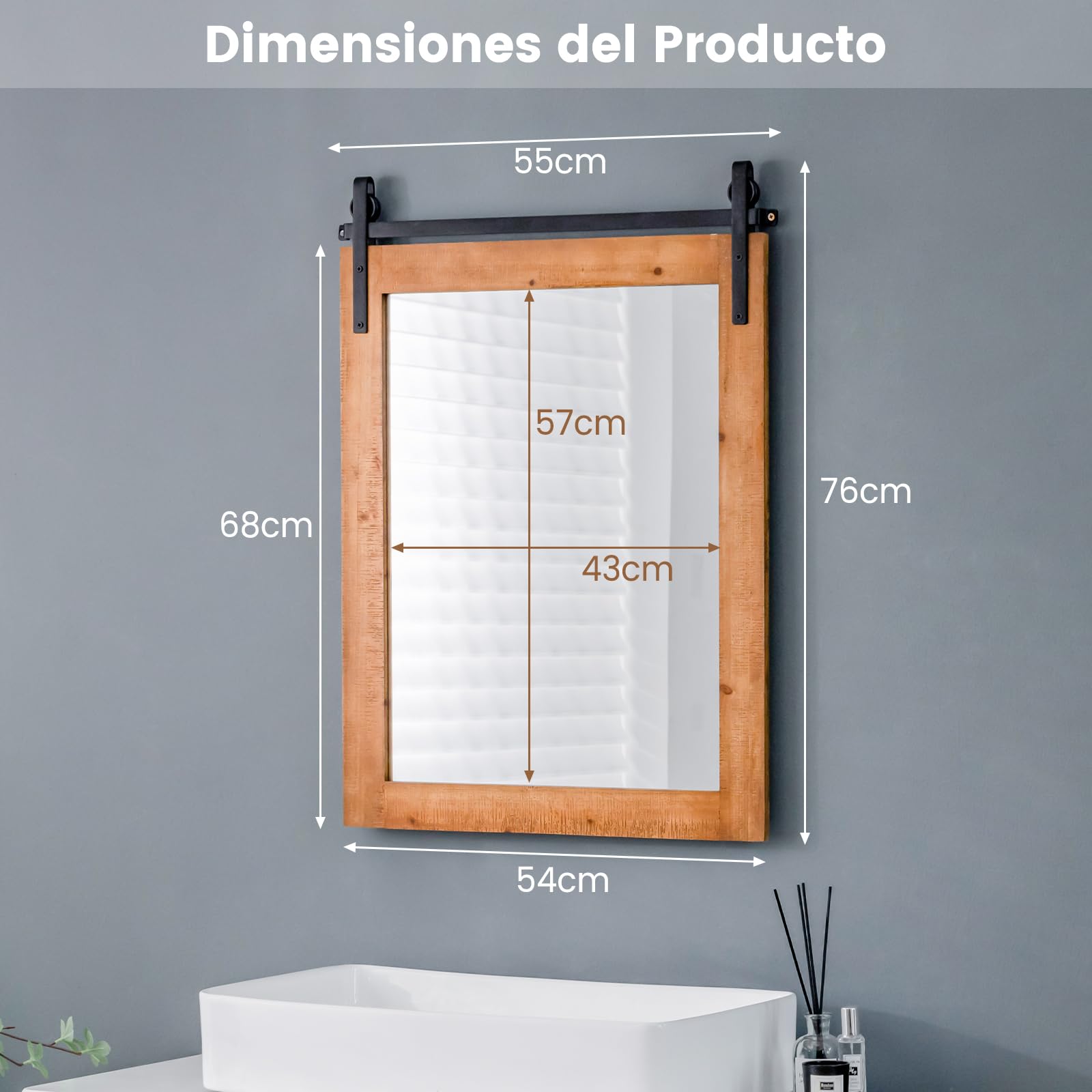 RELAX4LIFE Espejo Decorativo de Pared de 76x55cm, Espejo Pared con Marco de Madera de Abeto y Soporte de Metal para Salón, Dormitorio, Baño, Recibidor y Entrada (Natural)