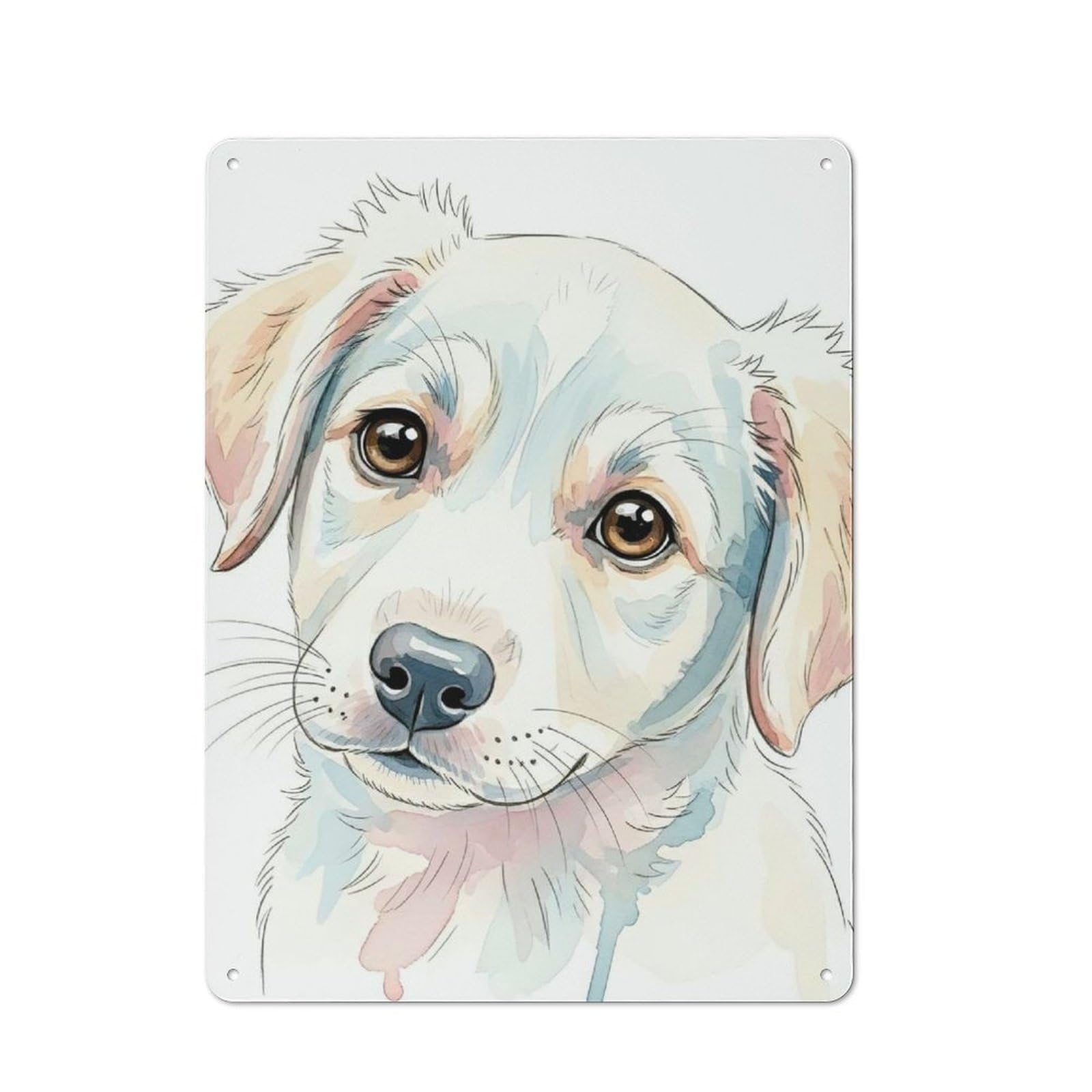 Retro Watercolor Puppy Portrait Vintage Metal Sign 40x30cm, Room Wall Plaque for Flat, Dorm Room, Lounge Or Cafe