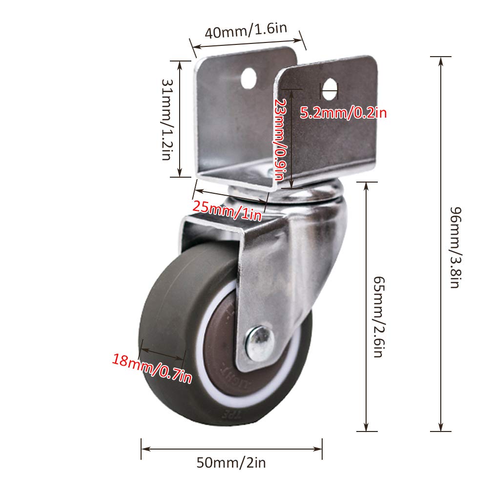 Bezgłośny 50mm Guma kółka meblowe z U Łata Podtrzymywać łożyska kulkowe 75kg Pojemność Skrętny Koła do Żłób Lockable do dużych obciążeń z Hamulec 4 Zestaw