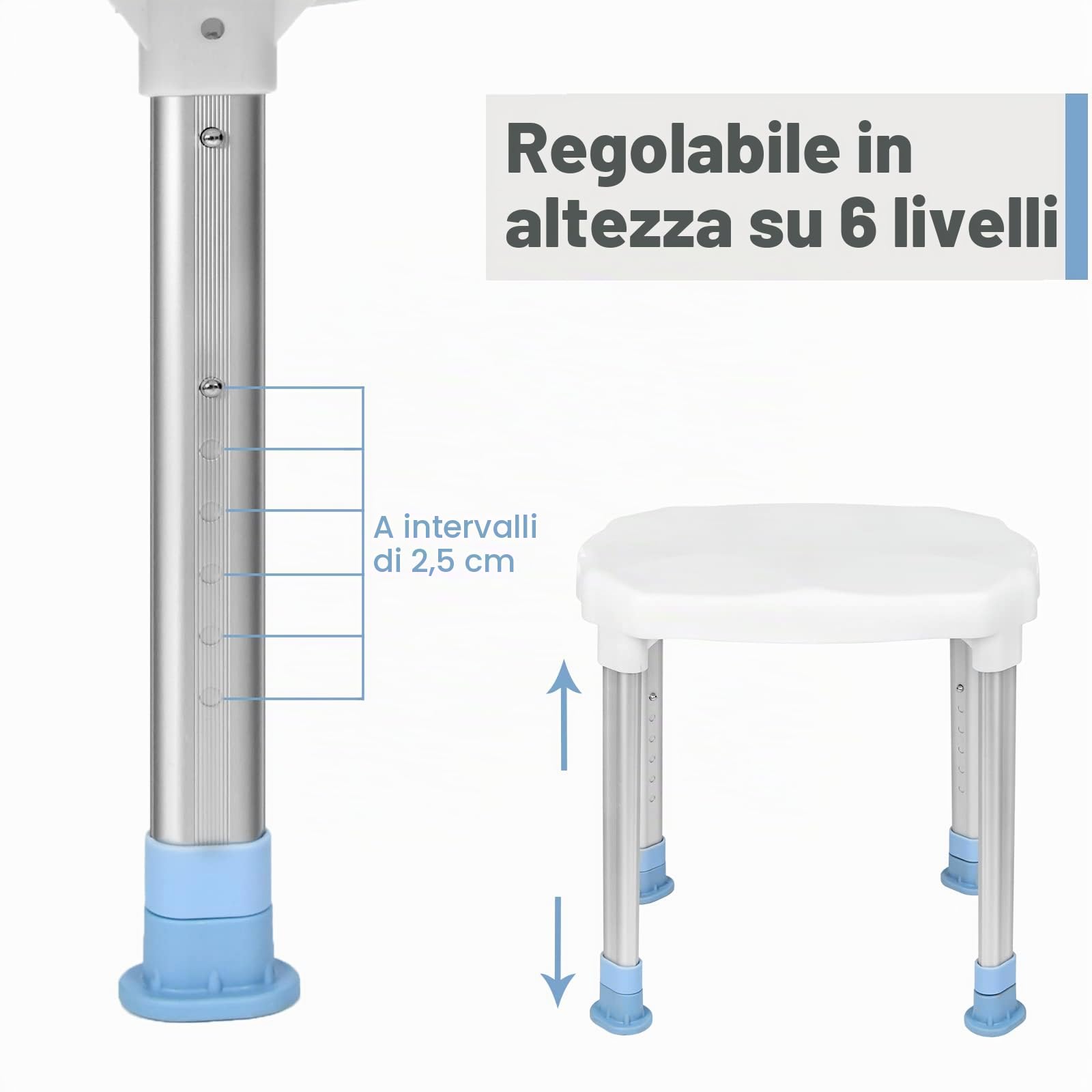 UISEBRT Sedia da doccia, regolabile in altezza, con piedini in gomma antiscivolo, per doccia, fino a 150 kg