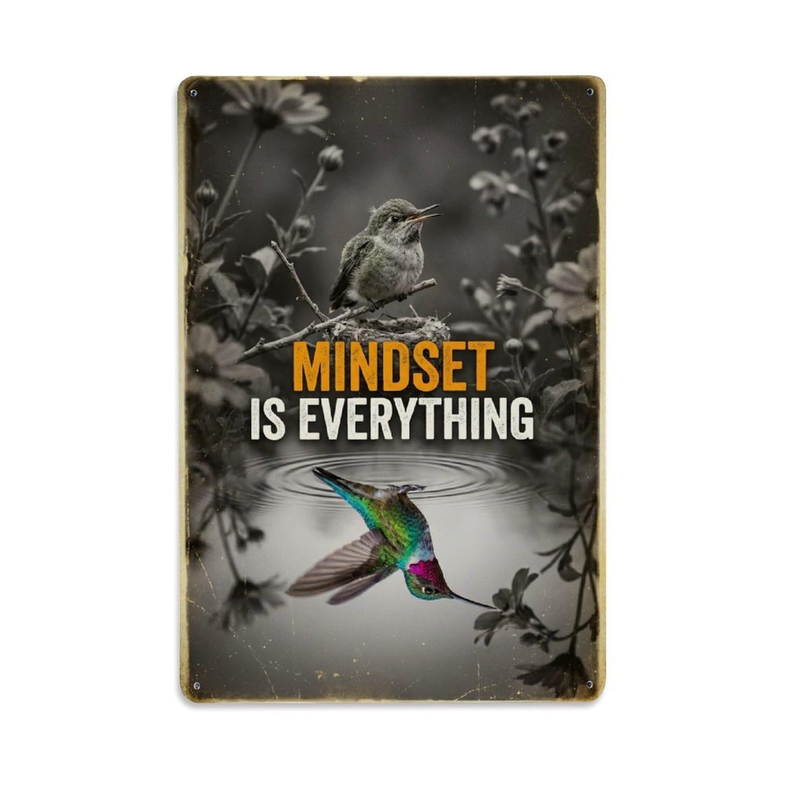 Olhnbad Style Hummingbird Bird Mindset Is Everything Quote Metal Tin Sign