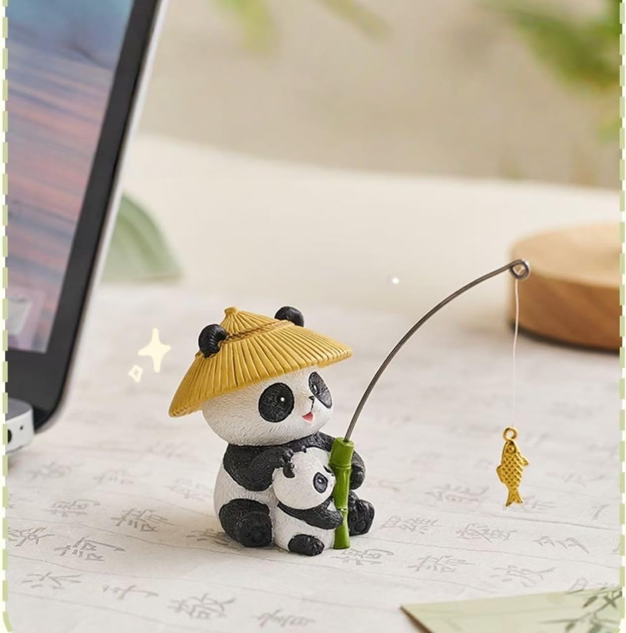 Cute Parent-Child Fishing Panda Figurines, Miniature Resin Statues, Funny Kawaii Desk Accessories for Office Decor, Car Dashboard Ornaments, Fairy Garden Home Shelf Decoration Gift (Pandas) image 4