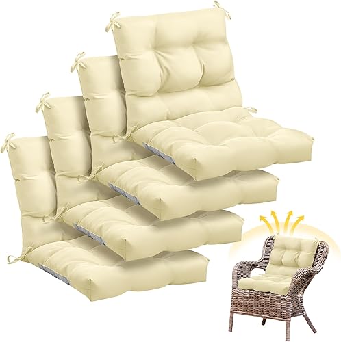 Marsui 4 cojines para sillas de respaldo alto para interiores y exteriores, muebles de patio con lazos, repuesto para todo tipo de clima, cojines