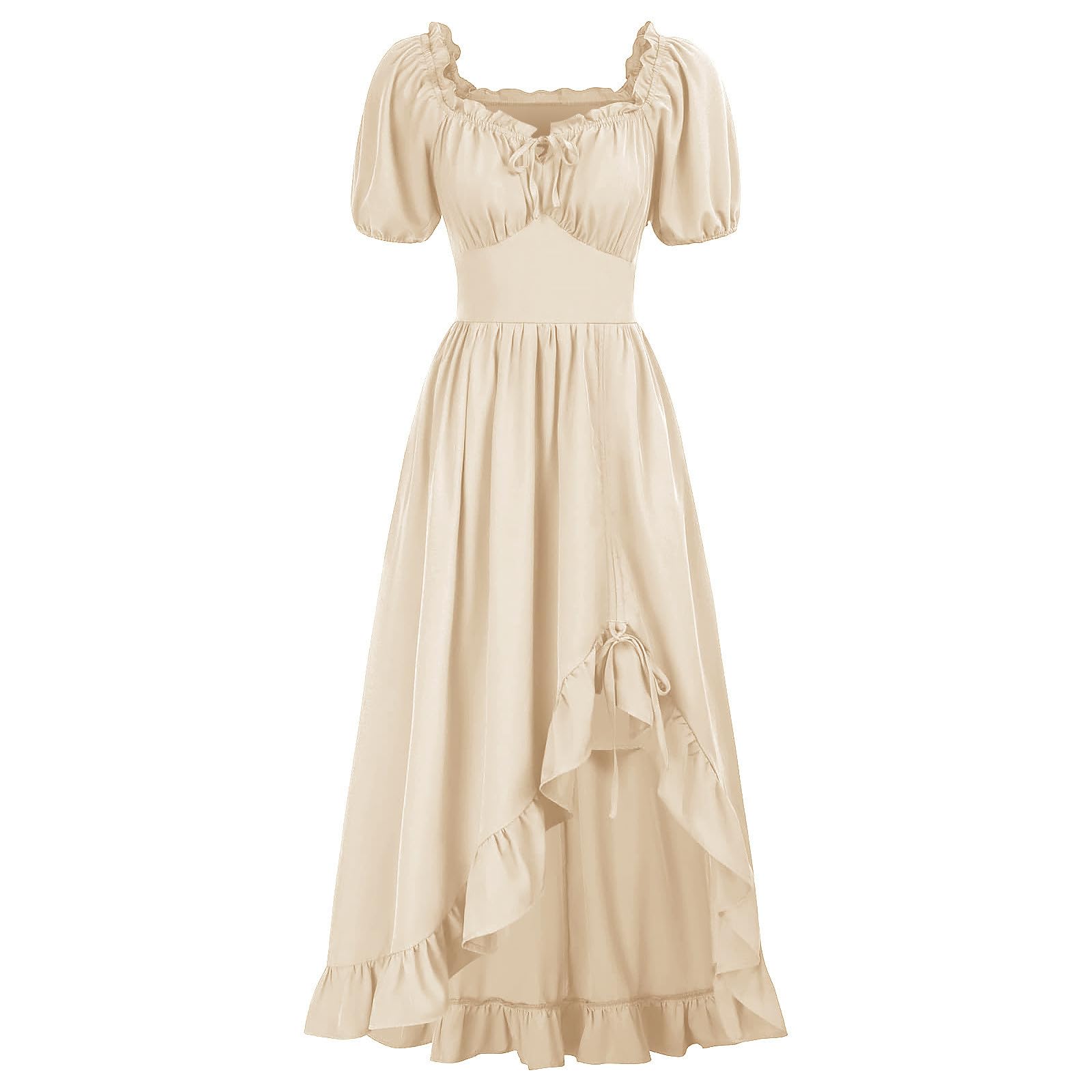 Women's Vintage Medieval Victorian Dress Short Sleeve Renaissance Costumes Ruffle High Low Midi Fairy Dresses