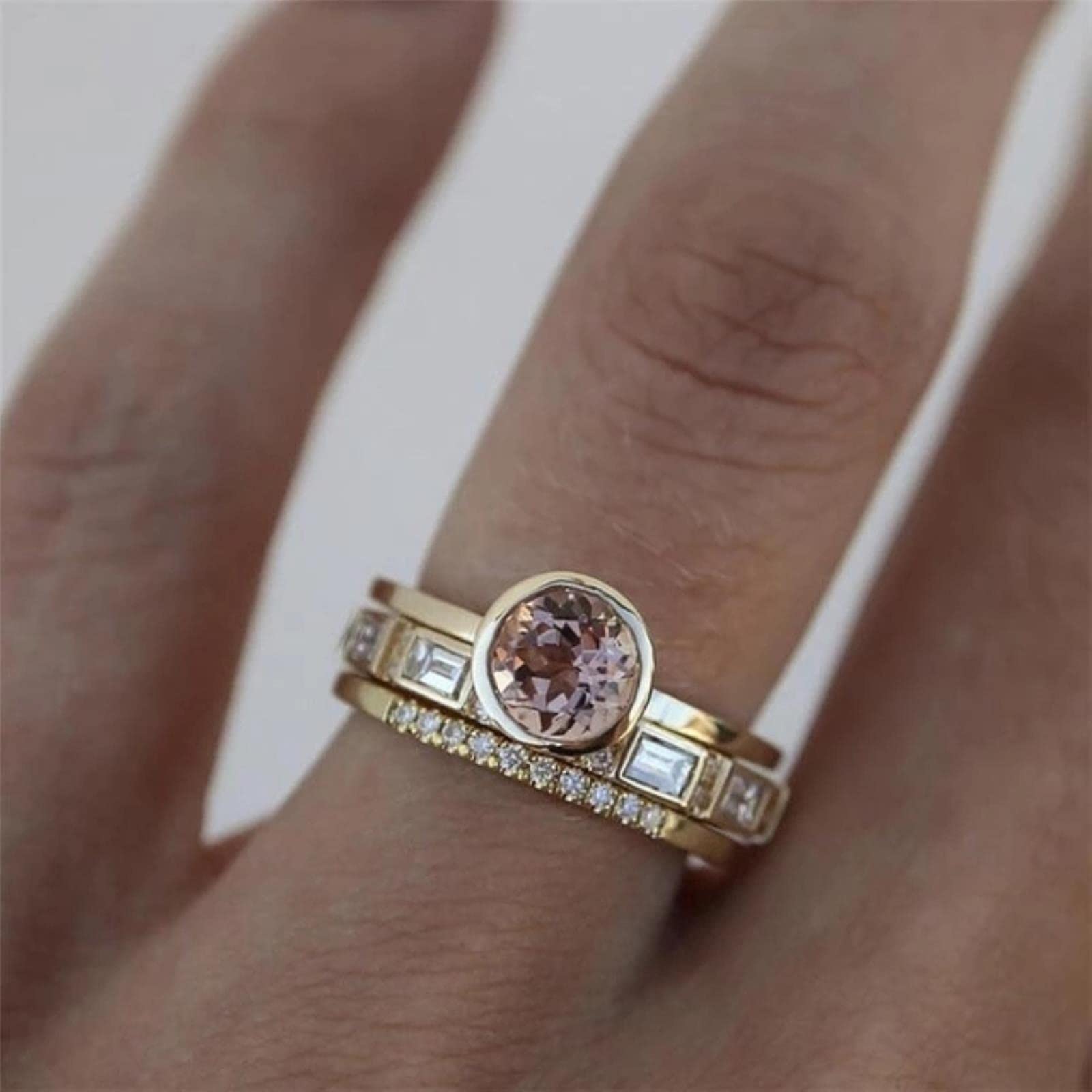DOOLY Anillos DE Cristal Azul para Mujeres Moda Amarillo Dorado Color Boda Anillo de Mujer Joyería Regalos Accesorios